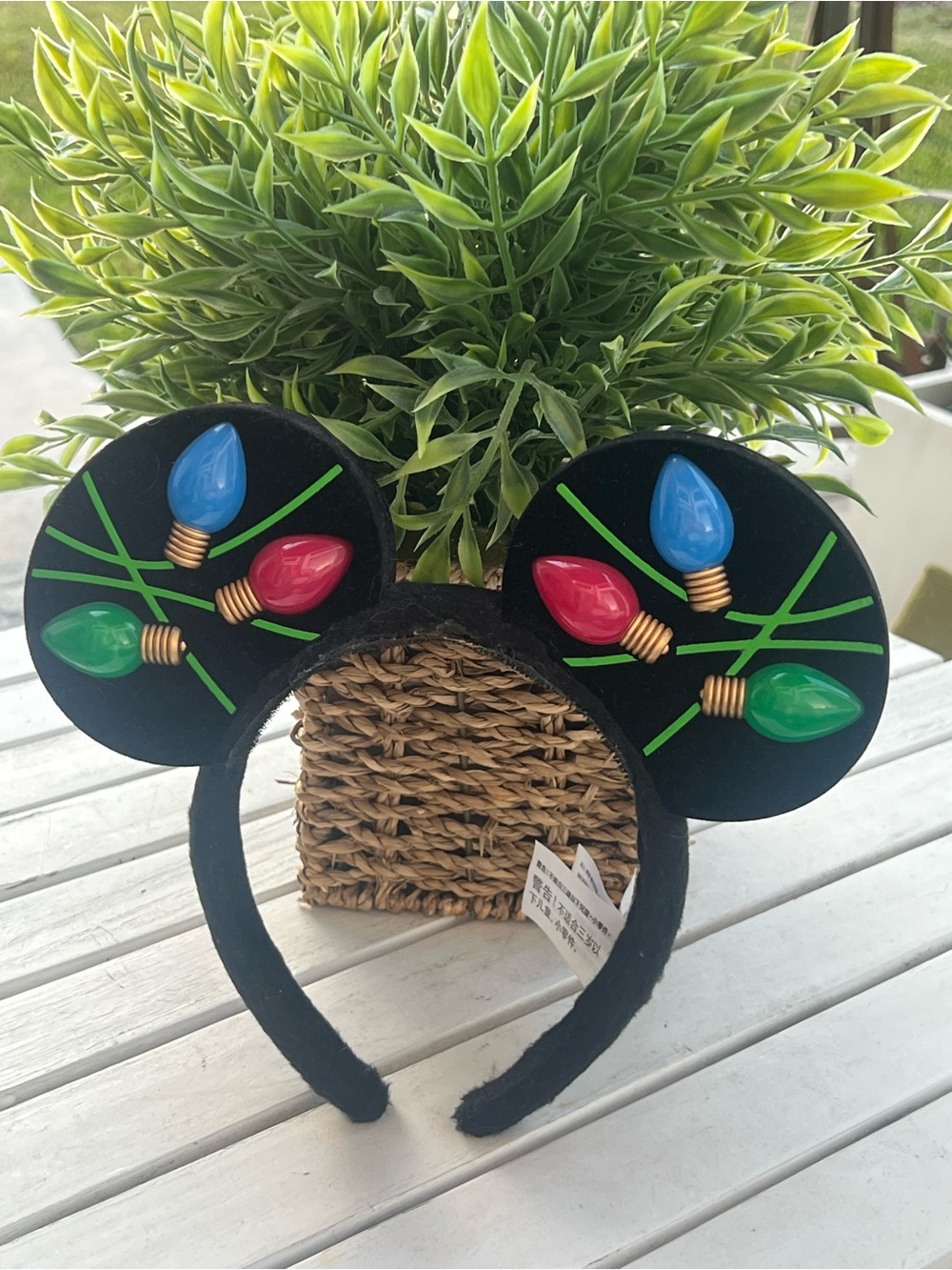 Disney Black Mickey Ears Headband with Red Green Blue Light Bulb Decorations